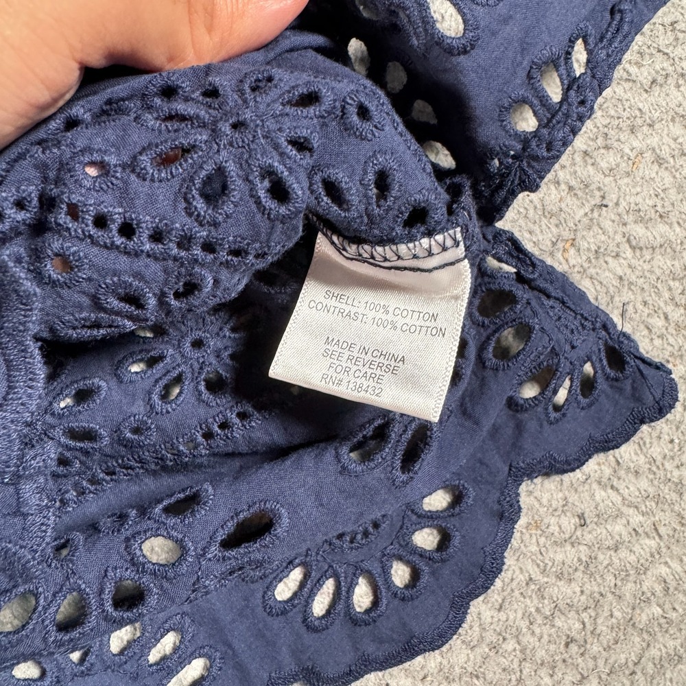 ModCloth Shirt Blouse Womens Medium Blue Short Sleeve Eyelet Lace Button Front - Picture 4 of 7